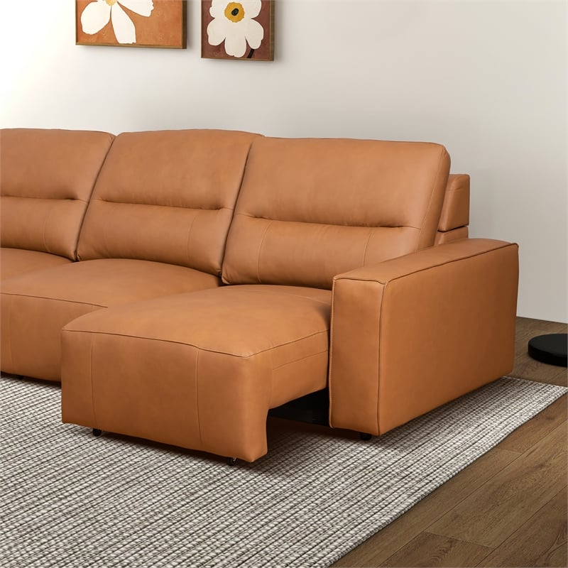 Harlow Genuine Leather Triple Power Convertible Sofa / Sofa Bed in Cognac Tan