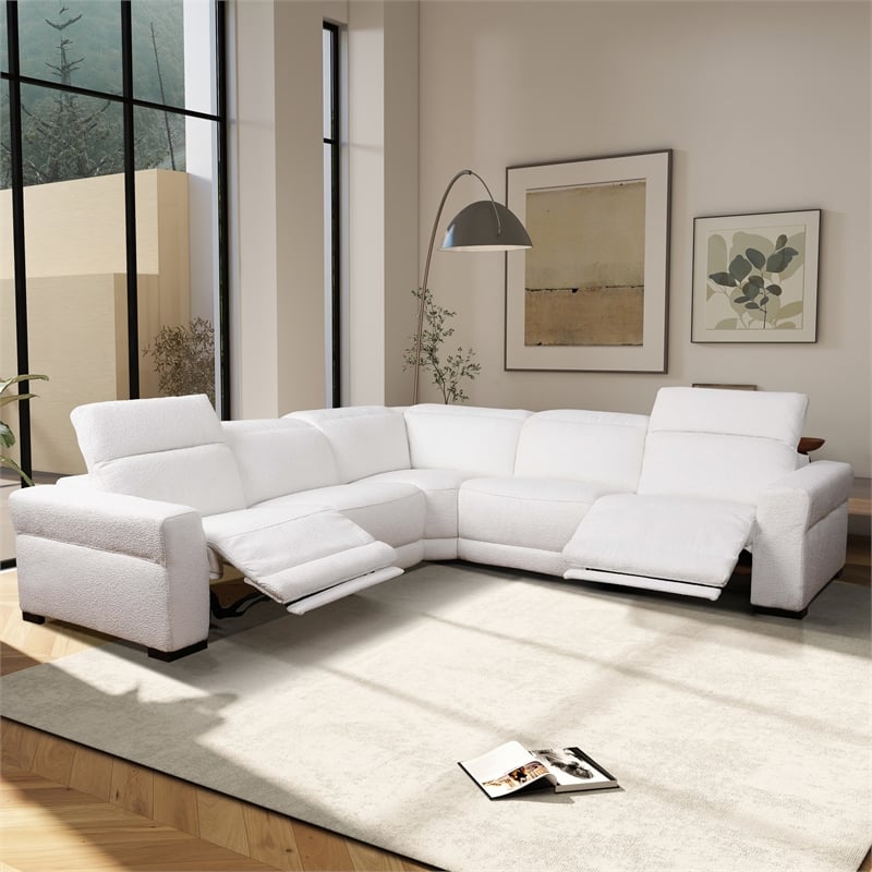 Belmar White Boucle Fabric Power Reclining Symmetrical Sectional Sofa