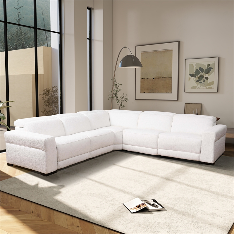 Belmar White Boucle Fabric Power Reclining Symmetrical Sectional Sofa