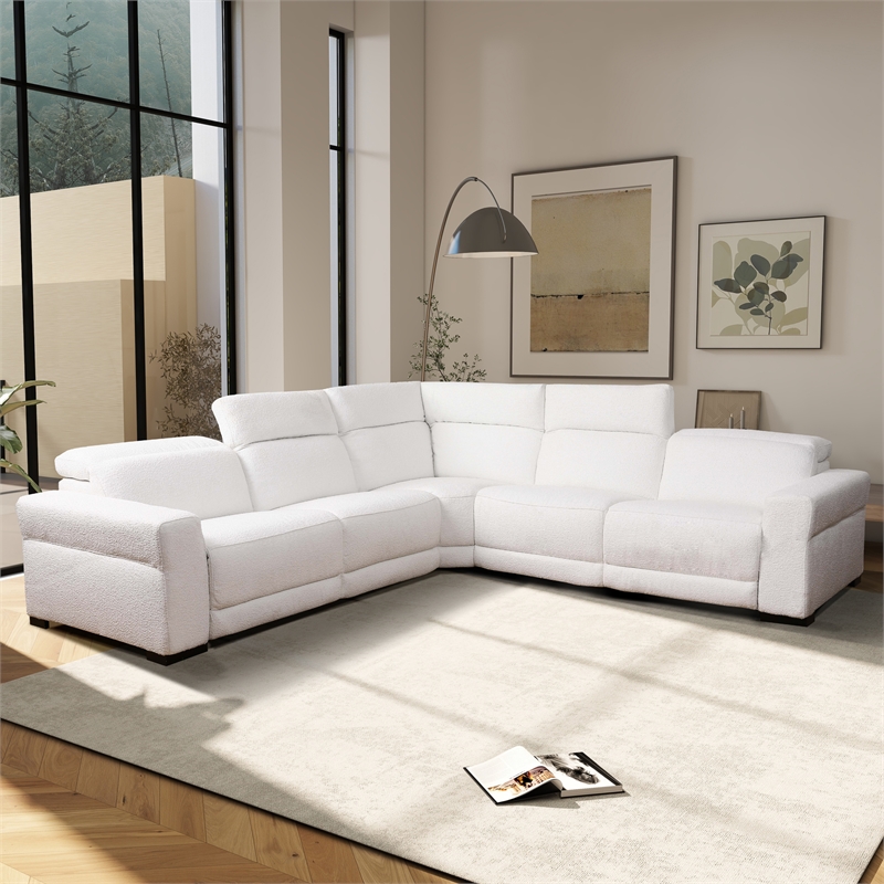 Belmar White Boucle Fabric Power Reclining Symmetrical Sectional Sofa