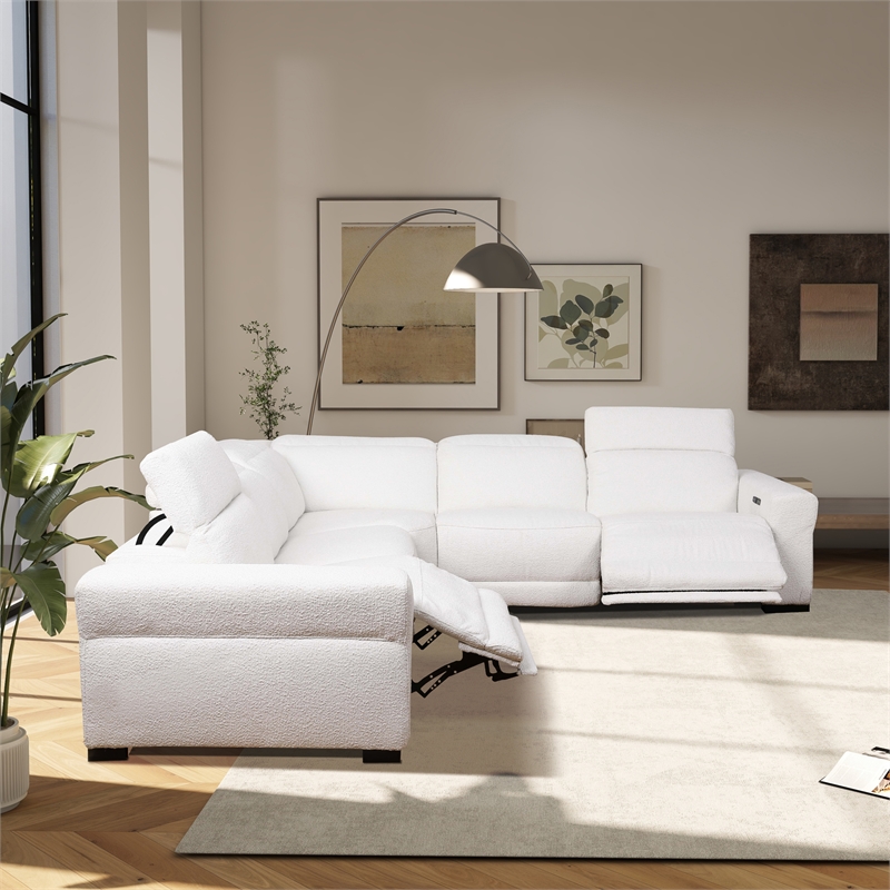 Belmar White Boucle Fabric Power Reclining Symmetrical Sectional Sofa