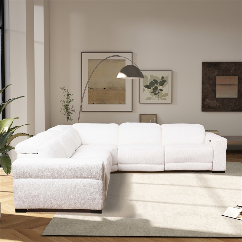 Belmar White Boucle Fabric Power Reclining Symmetrical Sectional Sofa