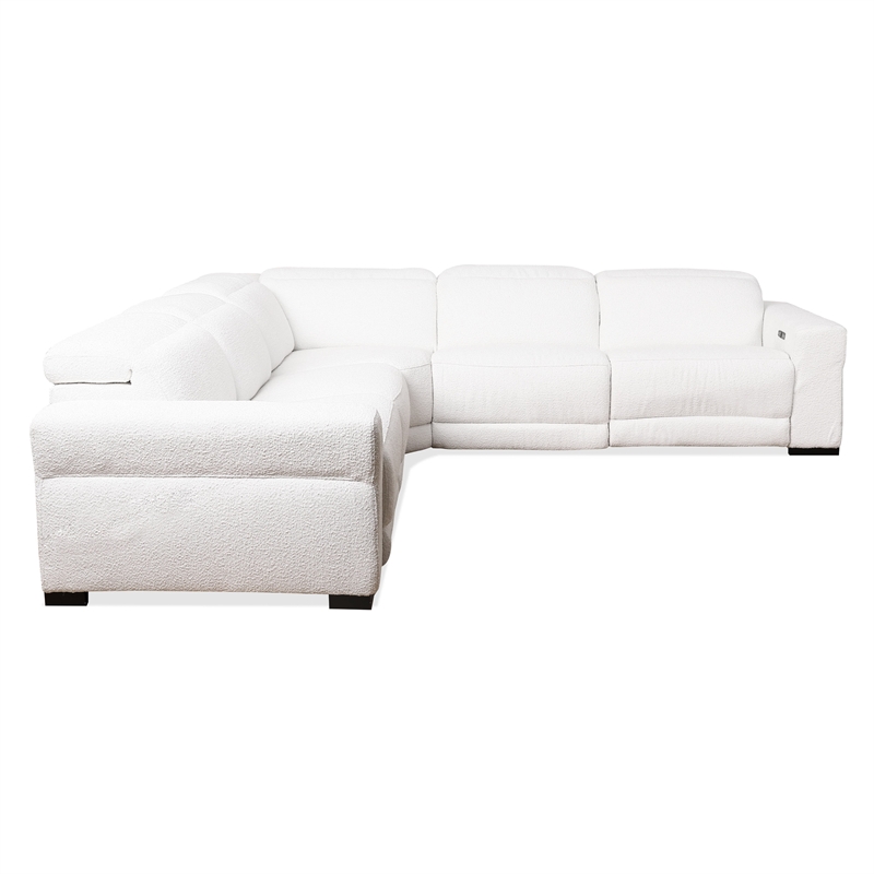 Belmar White Boucle Fabric Power Reclining Symmetrical Sectional Sofa
