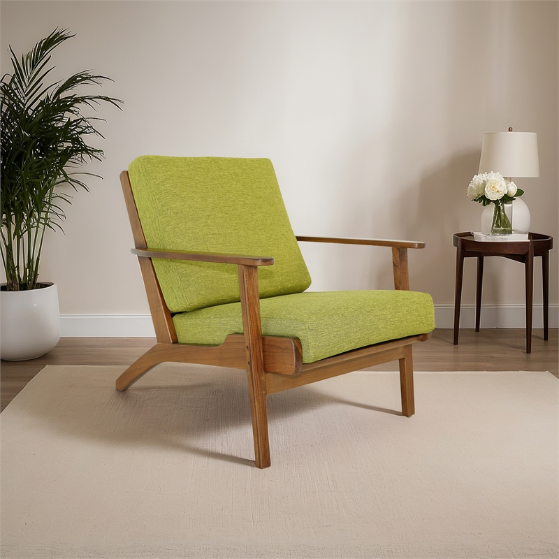Lonnie Mid Century Pistachio Green Fabric Linen Upholstered Accent Armchair