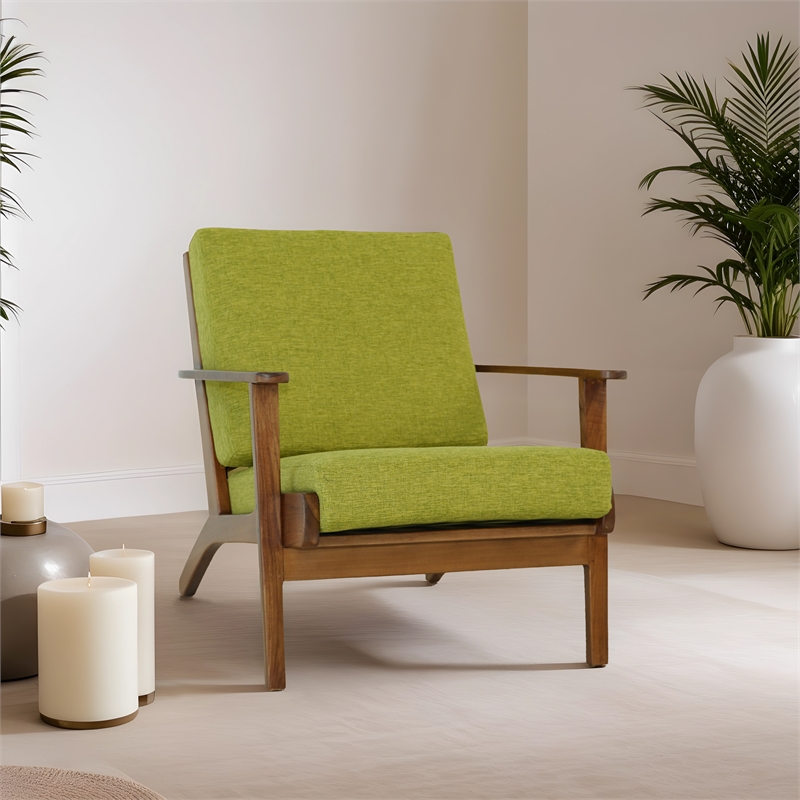 Lonnie Mid Century Pistachio Green Fabric Linen Upholstered Accent Armchair