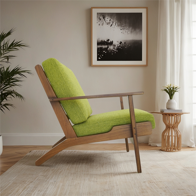 Lonnie Mid Century Pistachio Green Fabric Linen Upholstered Accent Armchair