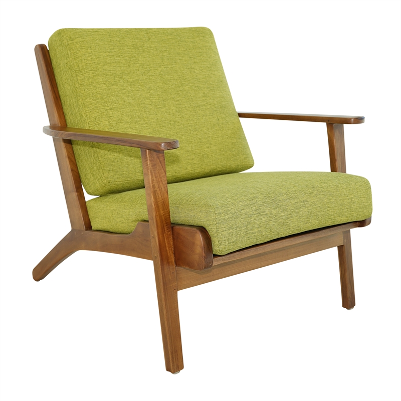 Lonnie Mid Century Pistachio Green Fabric Linen Upholstered Accent Armchair