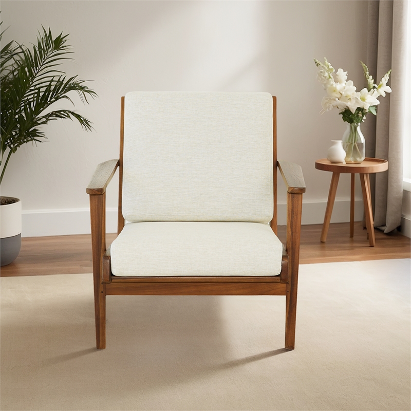 Lonnie Mid Century Modern Cream Fabric Linen Upholstered Accent Armchair