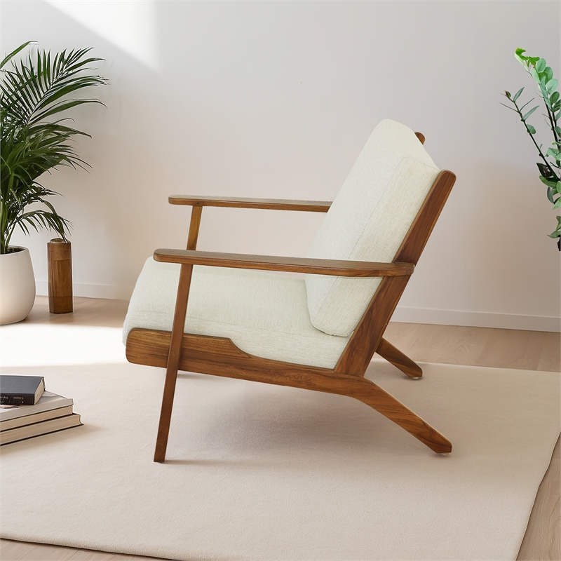 Lonnie Mid Century Modern Cream Fabric Linen Upholstered Accent Armchair
