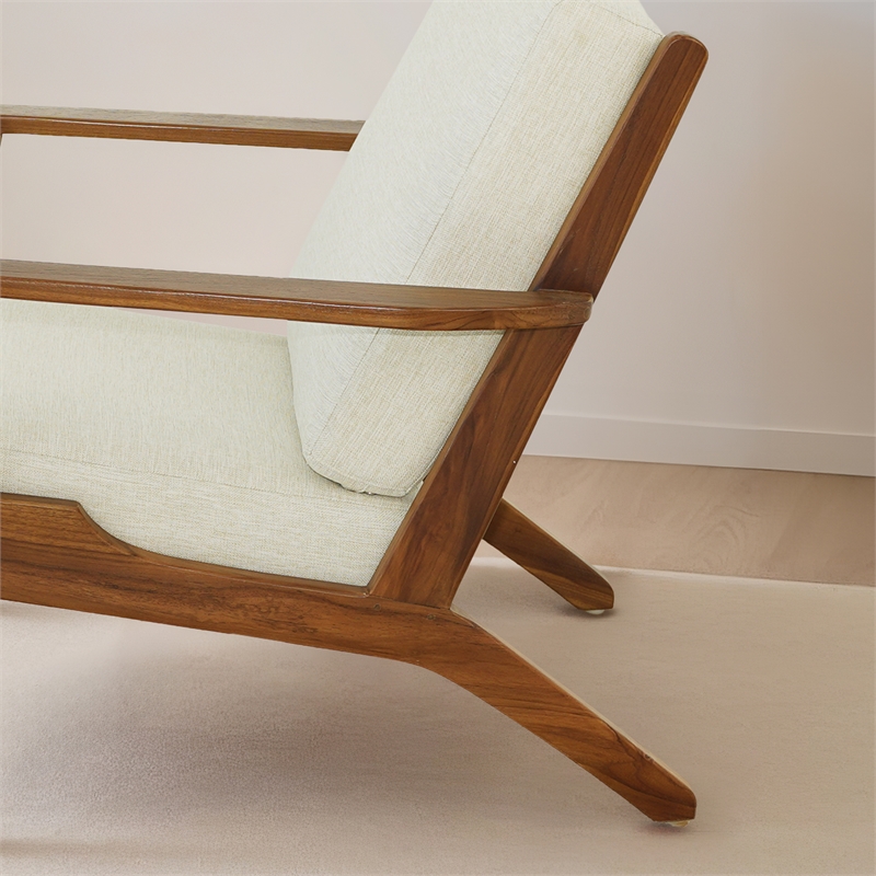 Lonnie Mid Century Modern Cream Fabric Linen Upholstered Accent Armchair