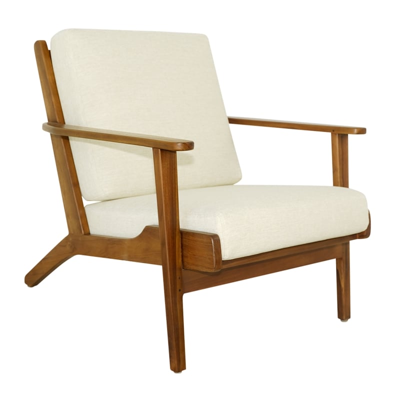 Lonnie Mid Century Modern Cream Fabric Linen Upholstered Accent Armchair