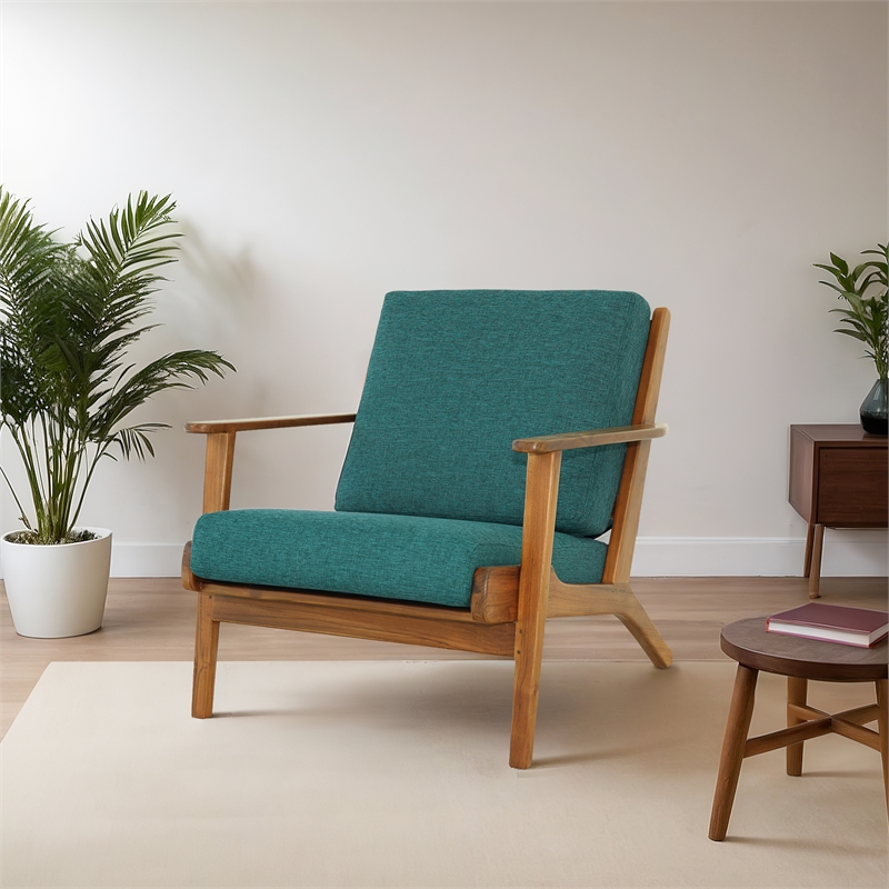 Lonnie Mid Century Modern Turquoise Fabric Linen Upholstered Accent Armchair