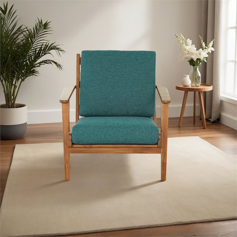 Lonnie Mid Century Modern Turquoise Fabric Linen Upholstered Accent Armchair