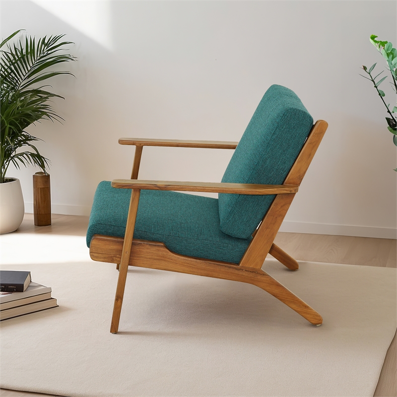 Lonnie Mid Century Modern Turquoise Fabric Linen Upholstered Accent Armchair
