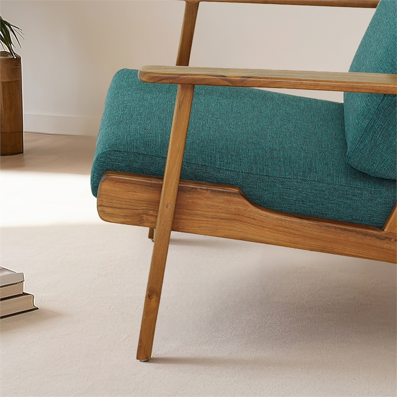 Lonnie Mid Century Modern Turquoise Fabric Linen Upholstered Accent Armchair