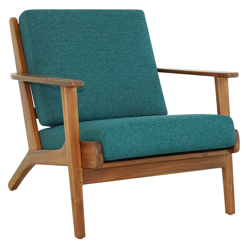 Lonnie Mid Century Modern Turquoise Fabric Linen Upholstered Accent Armchair
