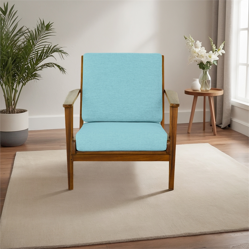 Lonnie Mid Century Modern Sky Blue Fabric Linen Upholstered Accent Armchair