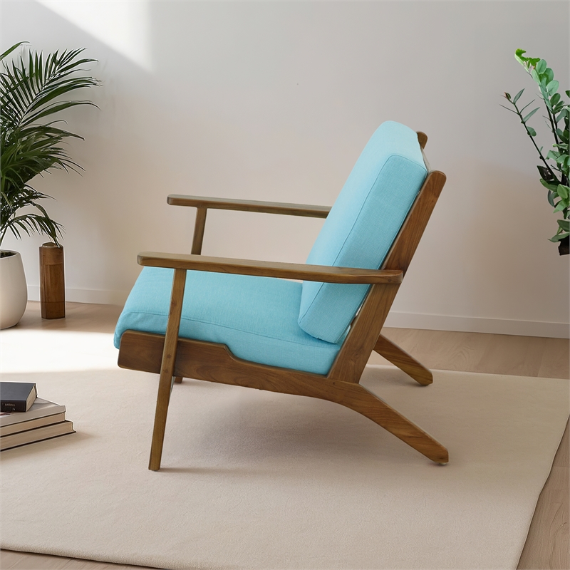 Lonnie Mid Century Modern Sky Blue Fabric Linen Upholstered Accent Armchair