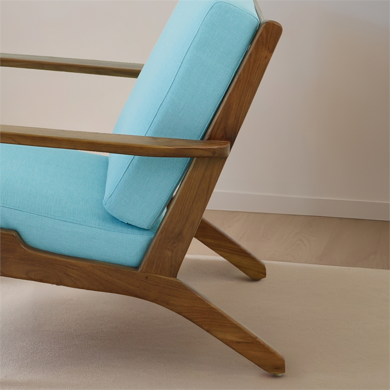 Lonnie Mid Century Modern Sky Blue Fabric Linen Upholstered Accent Armchair
