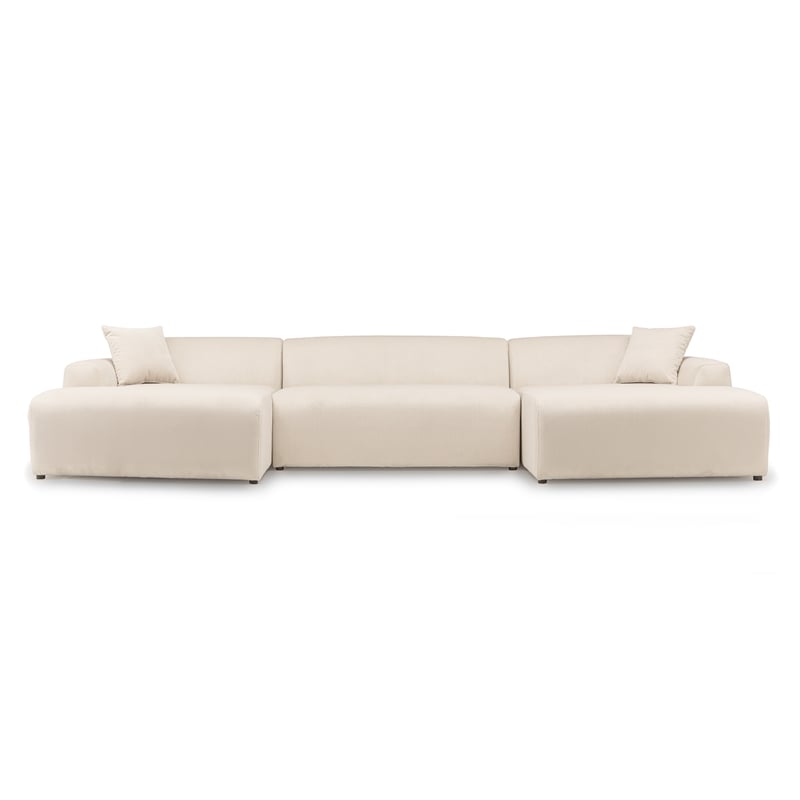 Chapman Corduroy Fabric Living Room U-Shaped Corner Sectional Sofa in Cream