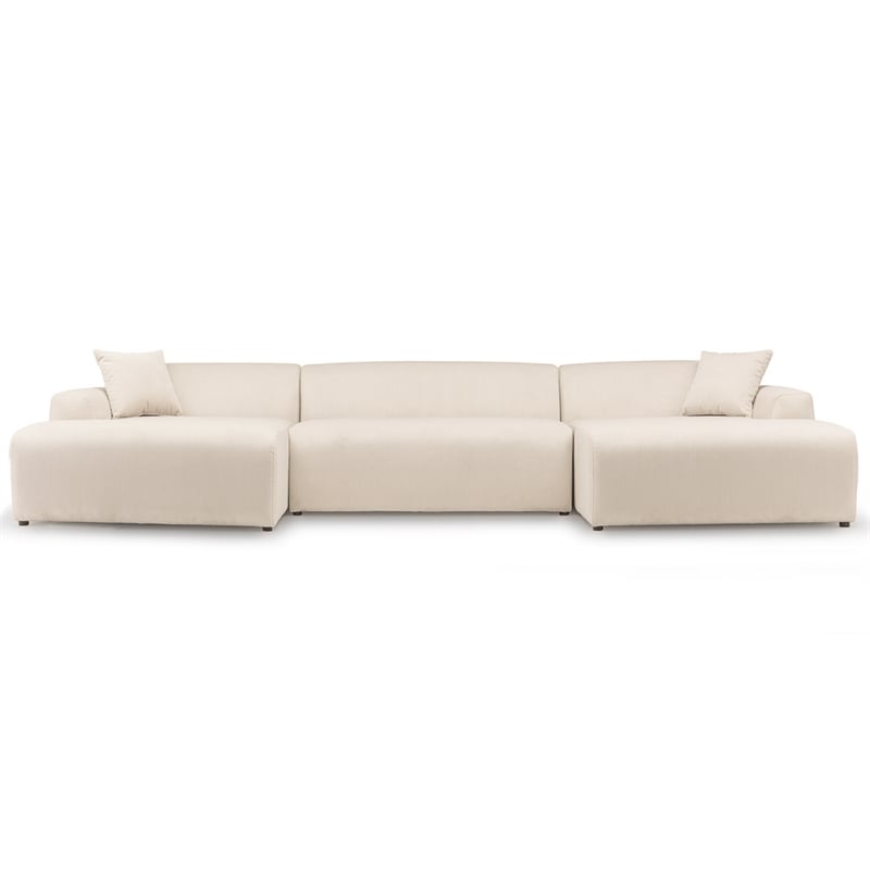 Chapman Corduroy Fabric Living Room U-Shaped Corner Sectional Sofa in Cream