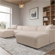 Chapman Corduroy Fabric Living Room U-Shaped Corner Sectional Sofa in Cream