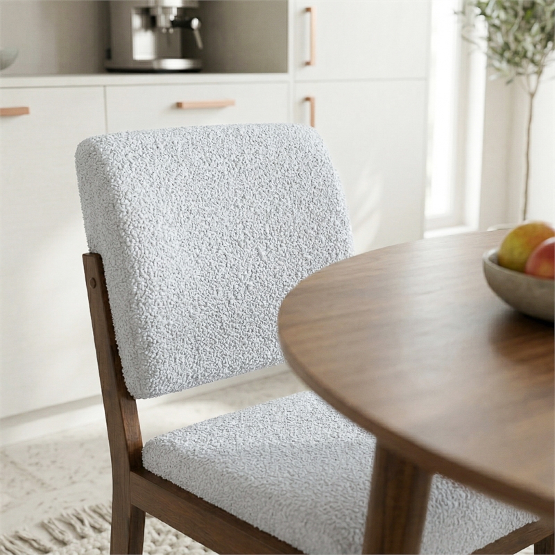 Leonard Boucle Fabric Dining Room & Kitchen Chair in Light Gray (Set of 2)