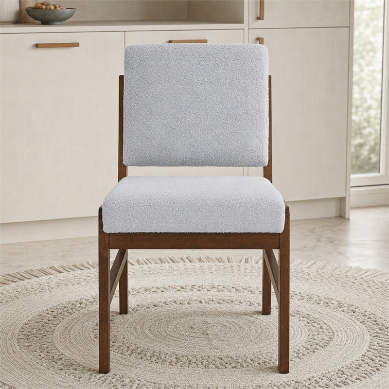 Leonard Boucle Fabric Dining Room & Kitchen Chair in Light Gray (Set of 2)
