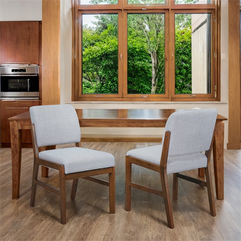 Leonard Boucle Fabric Dining Room & Kitchen Chair in Light Gray (Set of 2)