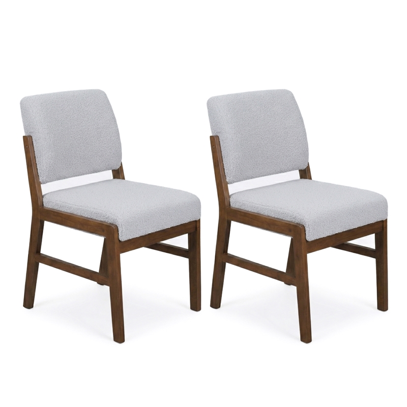 Leonard Boucle Fabric Dining Room & Kitchen Chair in Light Gray (Set of 2)