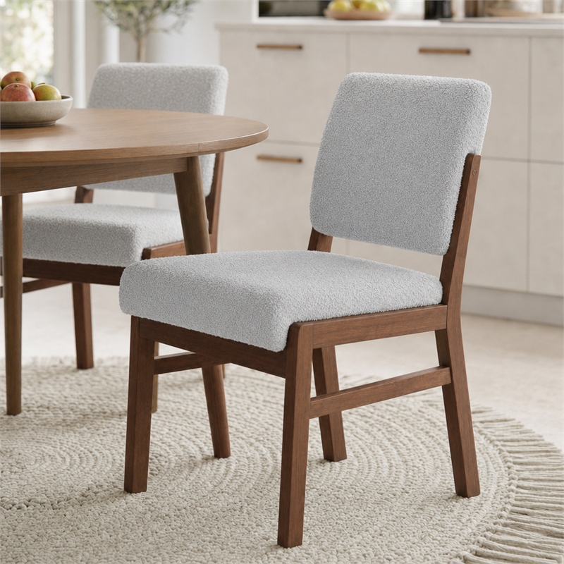 Leonard Boucle Fabric Dining Room & Kitchen Chair in Light Gray (Set of 2)