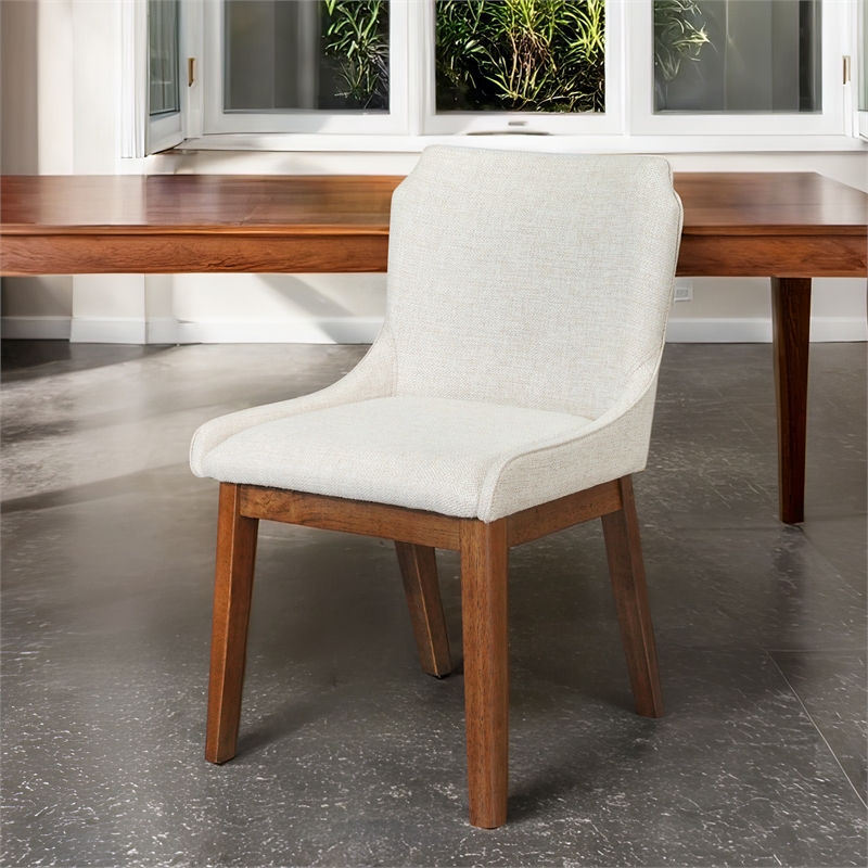 Mariela Mid Century Linen Fabric Dining Room & Kitchen Chair in Cream (Set of 2)