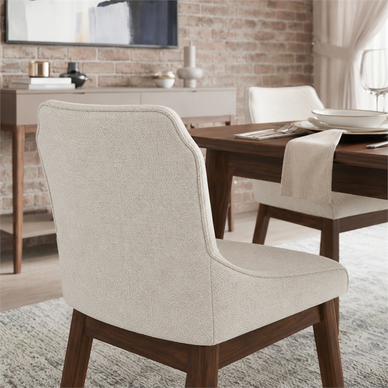 Mariela Mid Century Linen Fabric Dining Room & Kitchen Chair in Cream (Set of 2)