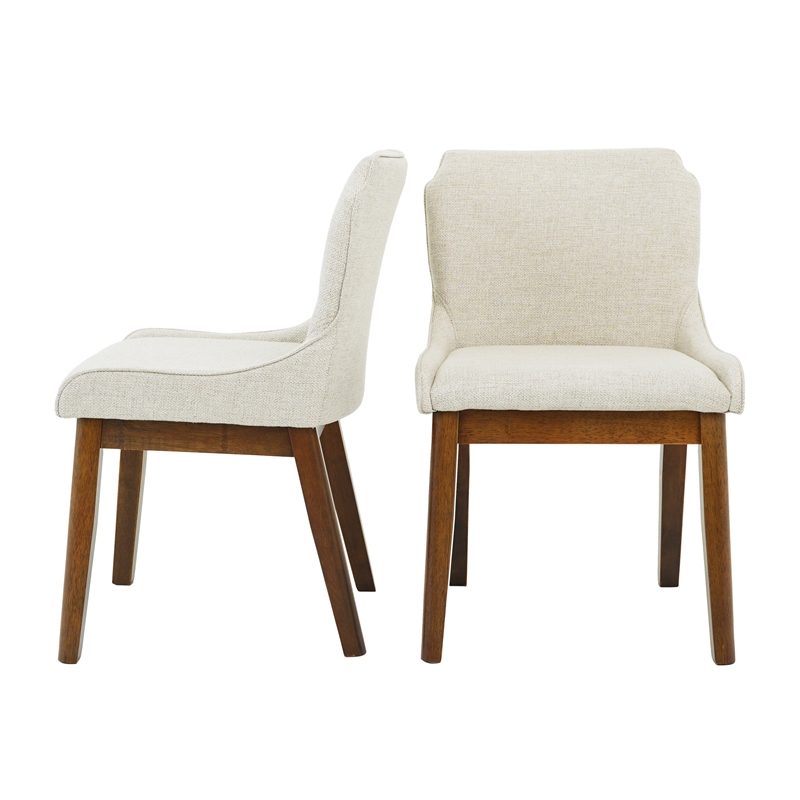 Mariela Mid Century Linen Fabric Dining Room & Kitchen Chair in Cream (Set of 2)
