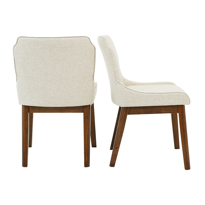 Mariela Mid Century Linen Fabric Dining Room & Kitchen Chair in Cream (Set of 2)