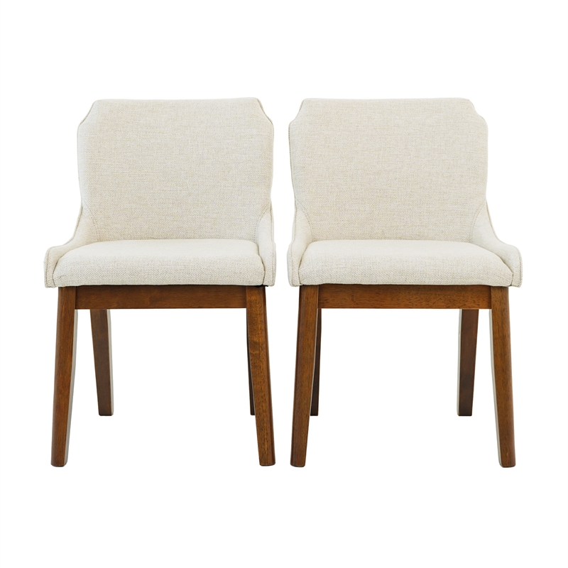 Mariela Mid Century Linen Fabric Dining Room & Kitchen Chair in Cream (Set of 2)