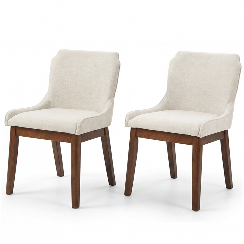 Mariela Mid Century Linen Fabric Dining Room & Kitchen Chair in Cream (Set of 2)