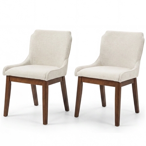 Mariela Mid Century Linen Fabric Dining Room & Kitchen Chair in Cream (Set of 2)