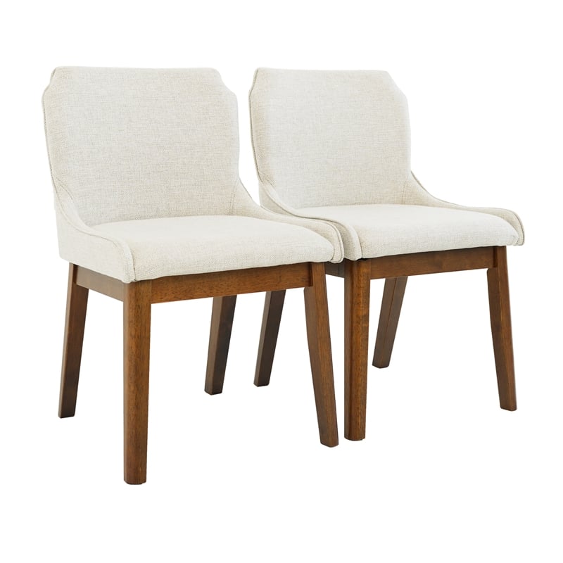 Mariela Mid Century Linen Fabric Dining Room & Kitchen Chair in Cream (Set of 2)