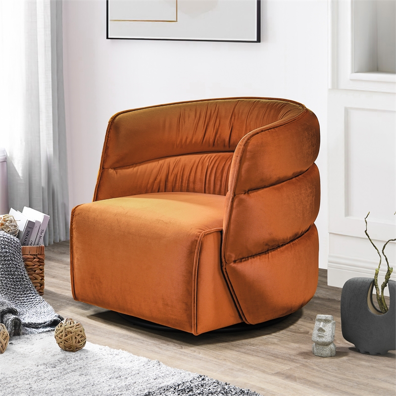 Astra Mid-Century Modern Velvet Upholstered Swivel Chair in Burnt Orange