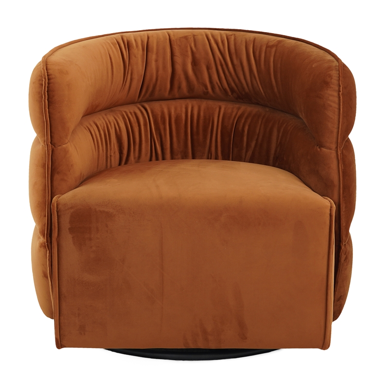 Astra Mid-Century Modern Velvet Upholstered Swivel Chair in Burnt Orange