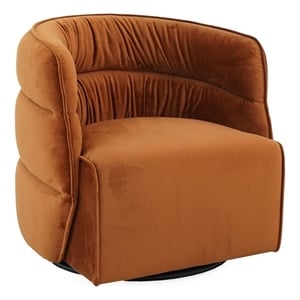 Astra Mid-Century Modern Velvet Upholstered Swivel Chair in Burnt Orange