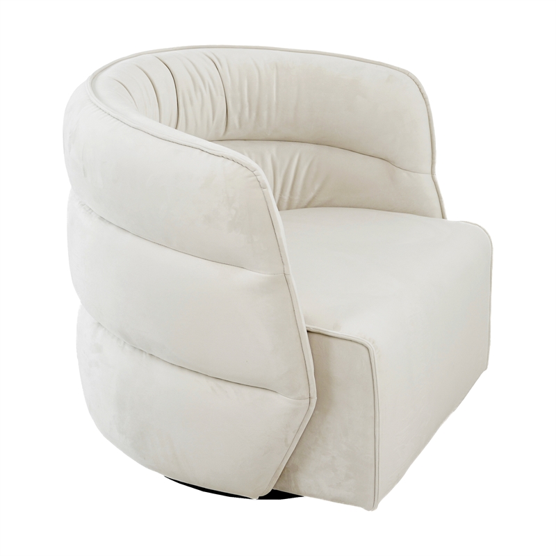 Astra Mid-Century Modern Velvet Upholstered Swivel Chair in Cream