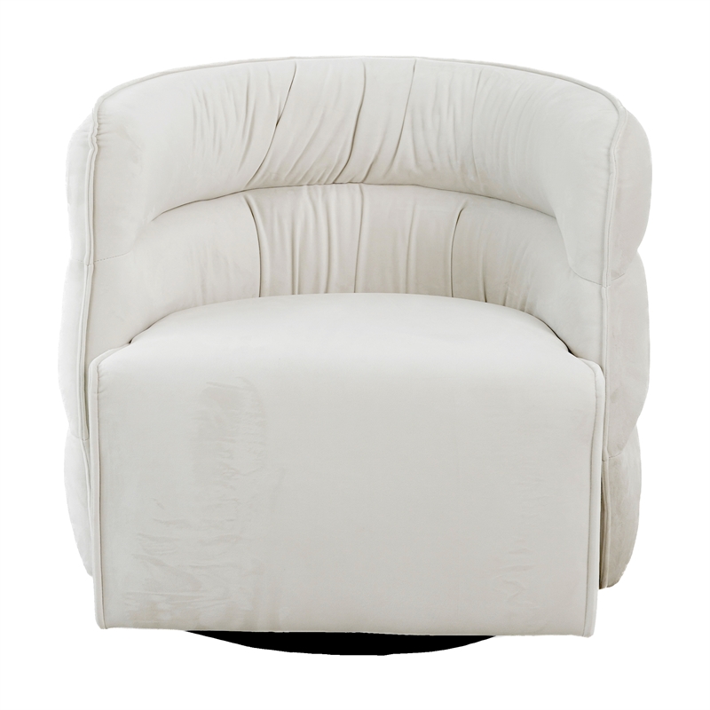 Astra Mid-Century Modern Velvet Upholstered Swivel Chair in Cream
