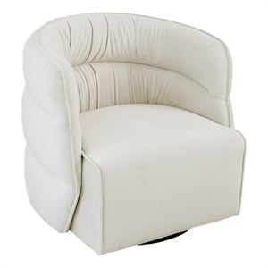 Astra Mid-Century Modern Velvet Upholstered Swivel Chair in Cream