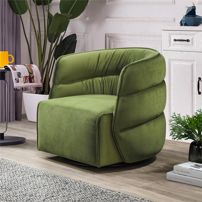 Astra Mid-Century Modern Velvet Upholstered Swivel Chair in Green