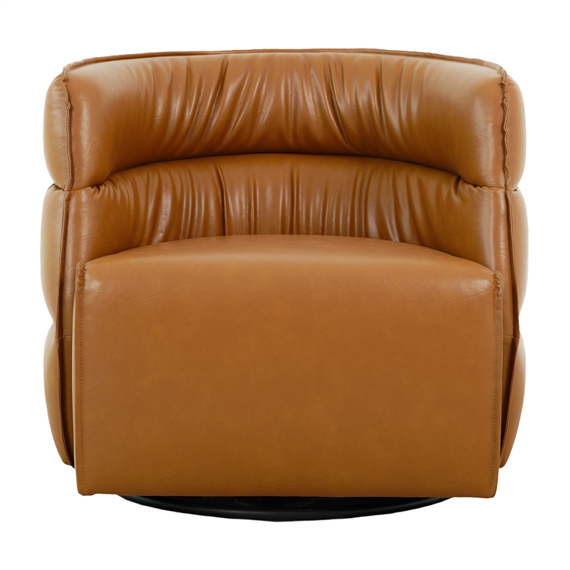 Astra Mid-Century Modern Leather Upholstered Swivel Chair in Tan