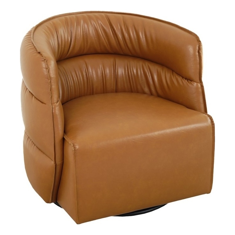 Astra Mid-Century Modern Leather Upholstered Swivel Chair in Tan