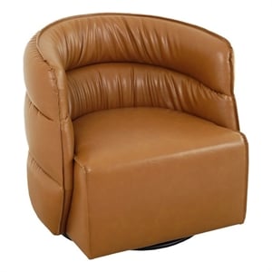 Astra Mid-Century Modern Leather Upholstered Swivel Chair in Tan