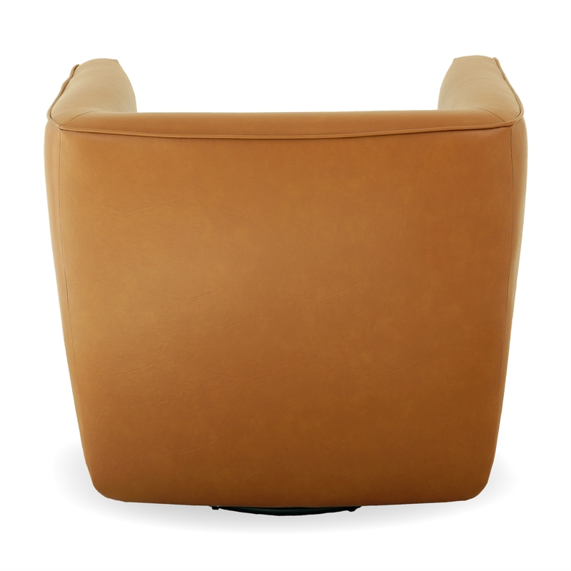 Aileen Mid-Century Modern Leather Upholstered Swivel Chair in Tan